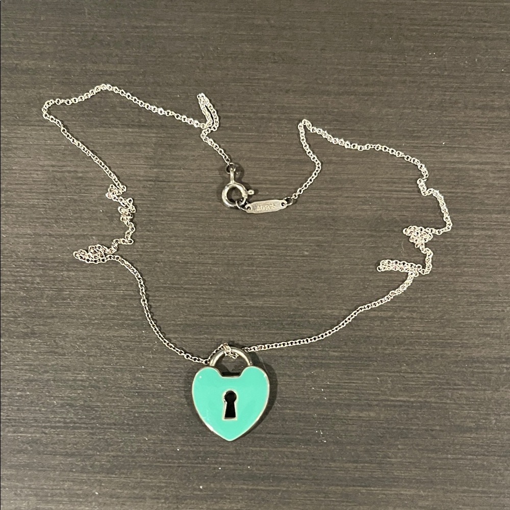 Tiffany Sterling Silver and Enamel Heart Lock Necklace